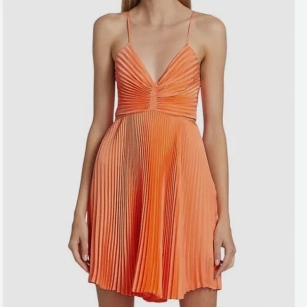 ALC Ari Mini Pleated Cutout Open Back Dress in Orange Tangerine NWT Size 8